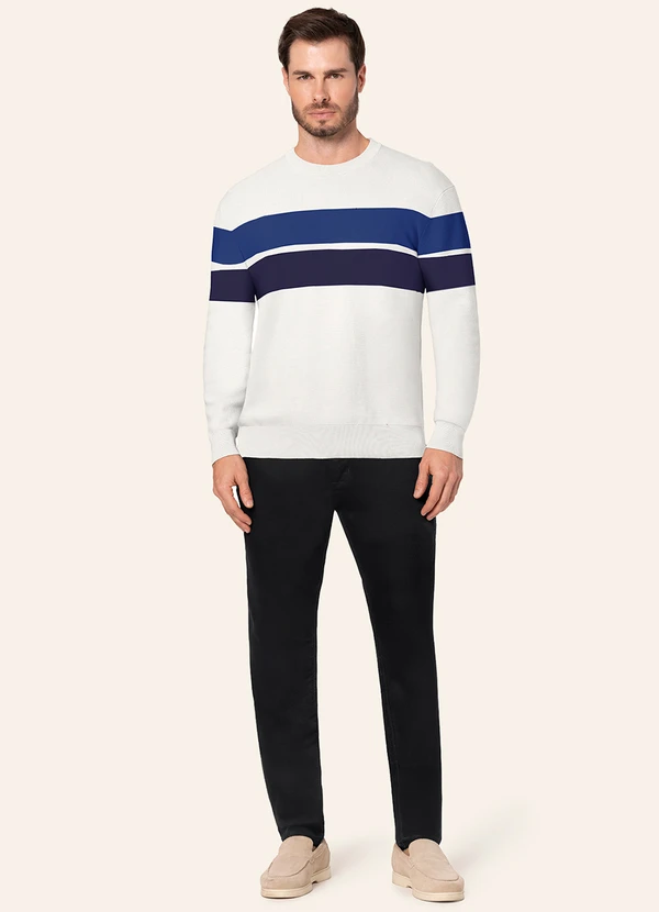 Diametro - Suéter Masculino Comfort Tricot Listrado Branco 2