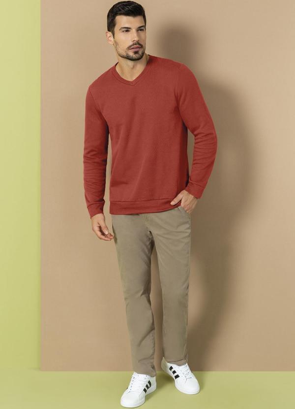 Exco - Suéter Masculino em Moletom com Gola em V Marrom