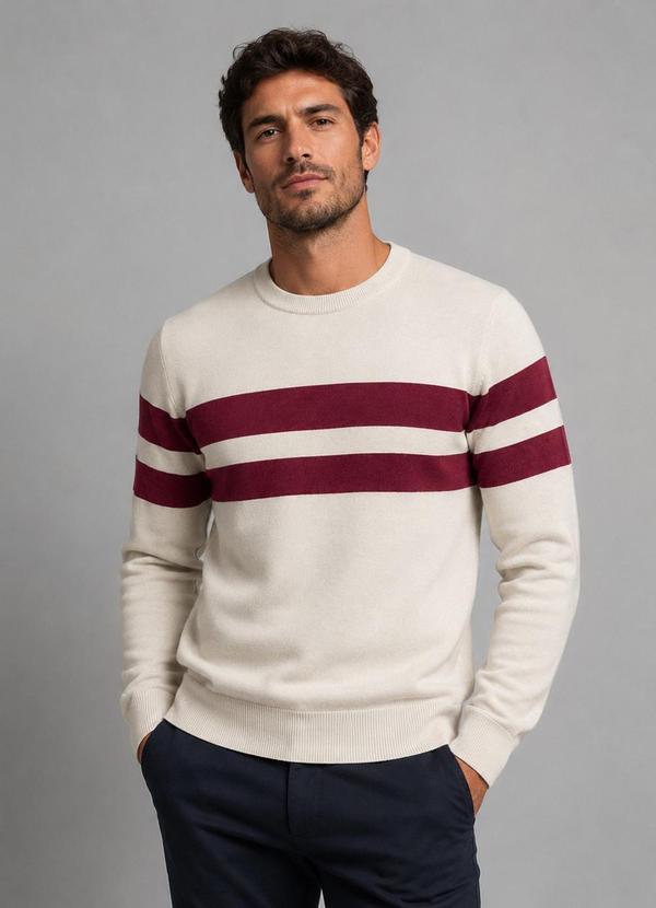 Diametro - Suéter Masculino Listrado Tricot Bege
