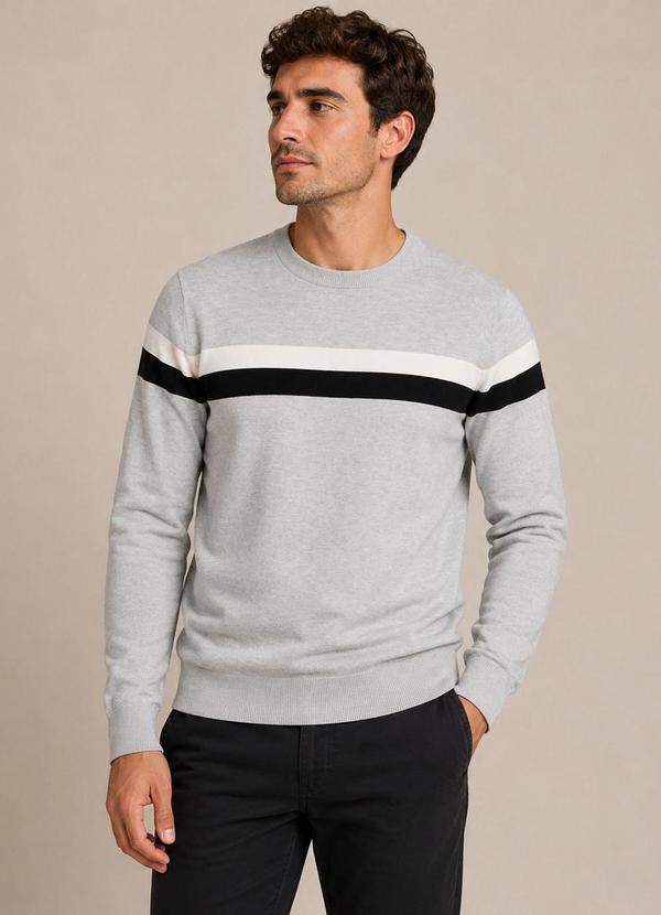 Diametro - Suéter Masculino Listrado Tricot Cinza
