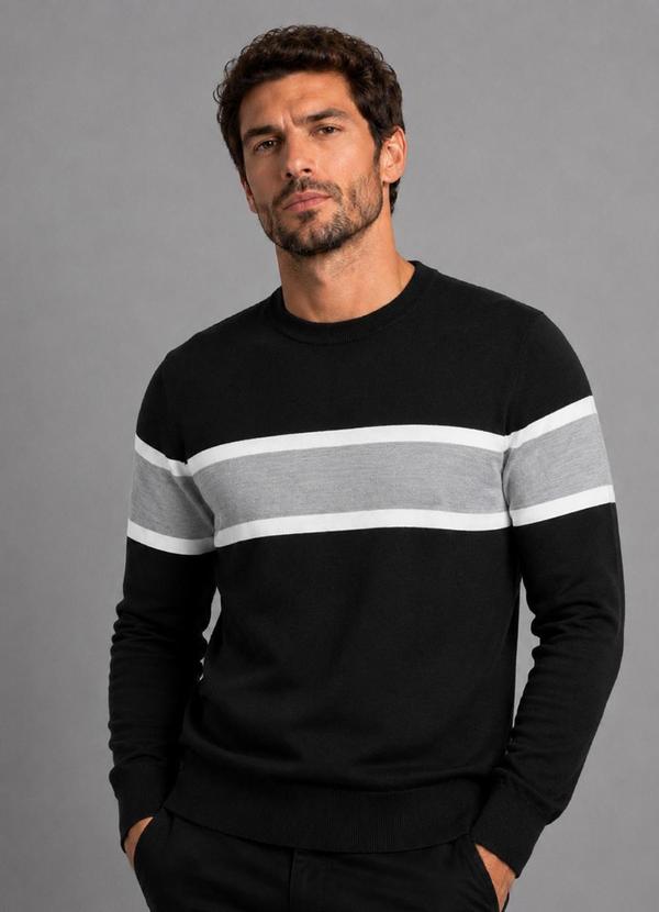 Diametro - Suéter Masculino Listrado Tricot Preto