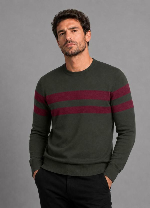 Diametro - Suéter Masculino Listrado Tricot Verde