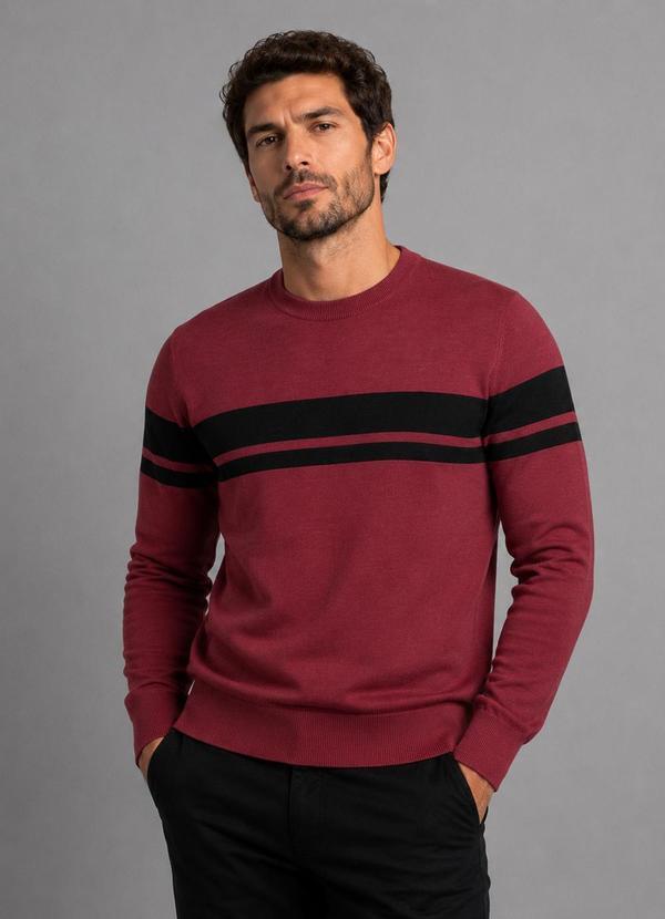 Diametro - Suéter Masculino Listrado Tricot Vermelho