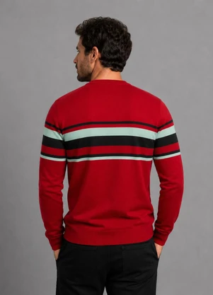 Diametro - Suéter Masculino Listrado Tricot Vermelho - DIAMETRO