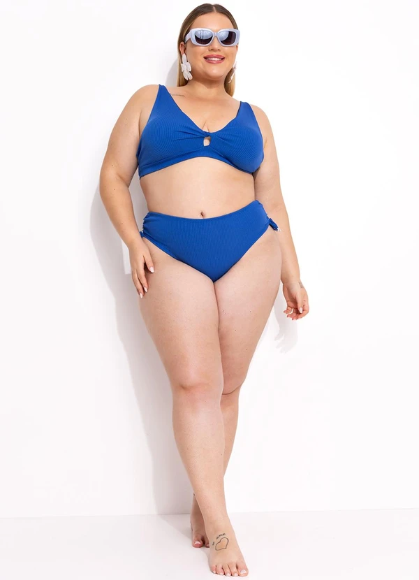Marguerite - Calcinha Biquíni Azul em Canelado Texturizado 2