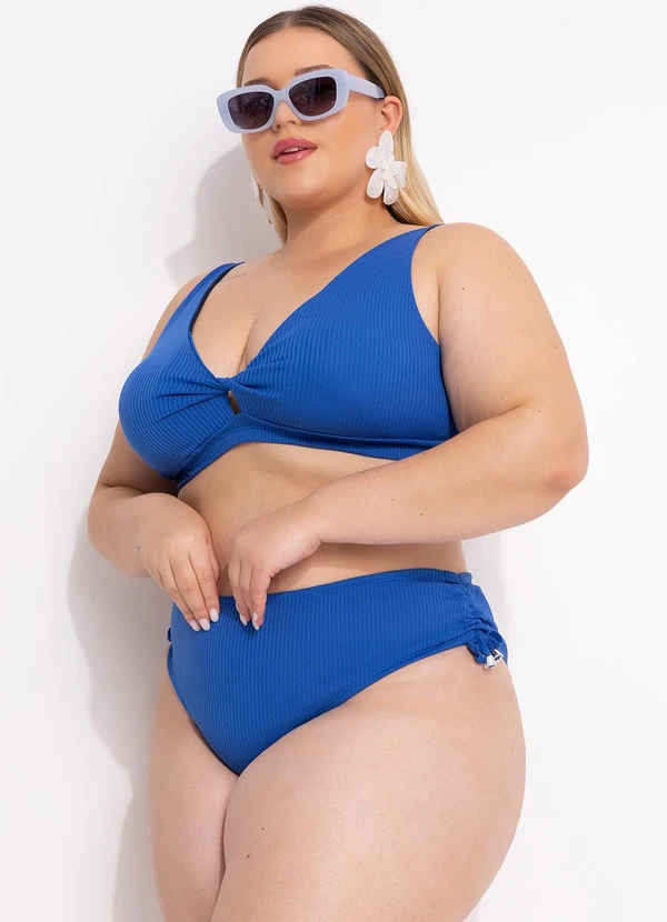 Marguerite - Calcinha Biquíni Azul em Canelado Texturizado 13