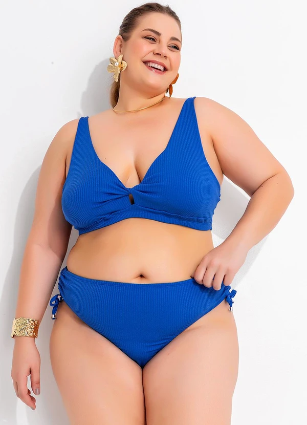 Marguerite - Calcinha Biquíni Azul em Canelado Texturizado 10