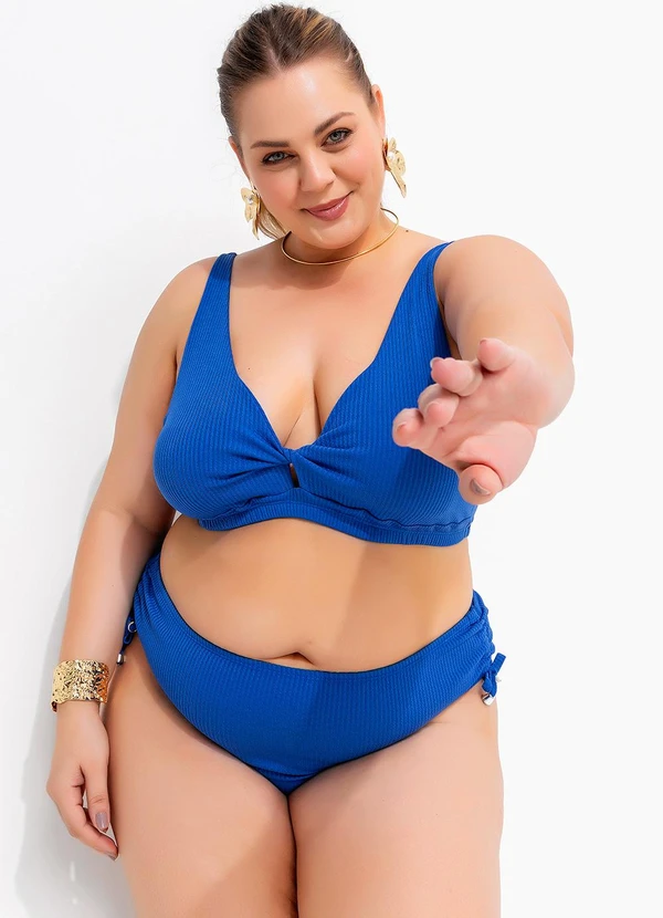 Marguerite - Calcinha Biquíni Azul em Canelado Texturizado 8