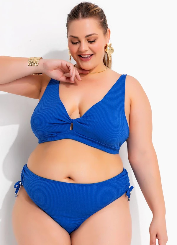 Marguerite - Calcinha Biquíni Azul em Canelado Texturizado 7