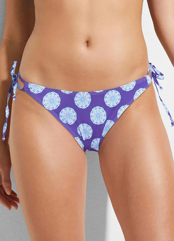 Outlet - Calcinha Biquíni com Amarração Floral Roxo
