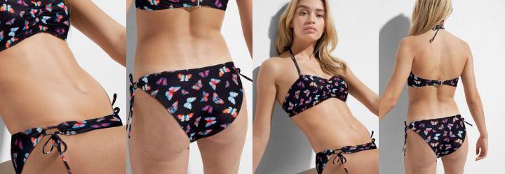 Calcinha Biquni Estampa de Borboletas Preto