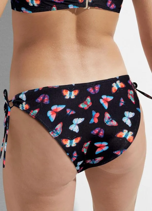 Queima Estoque - Calcinha Biquíni Estampa de Borboletas Preto 2