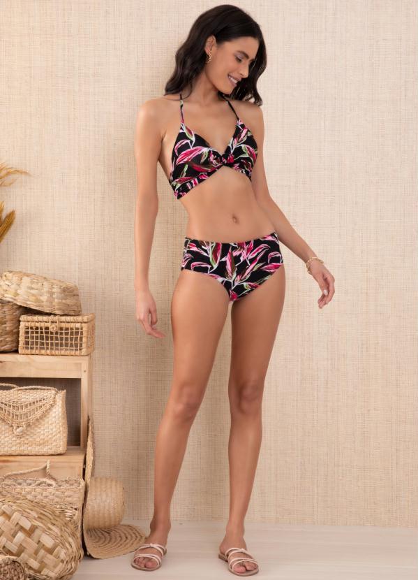 Outlet - Calcinha Biquíni Floral Dark com Elásticos 3