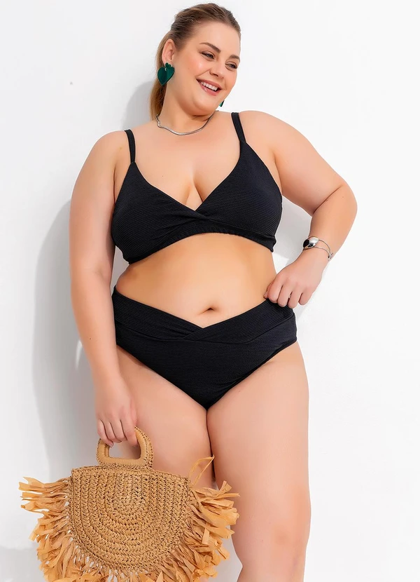 Marguerite - Calcinha Biquíni Preta em Canelado Texturizado 3