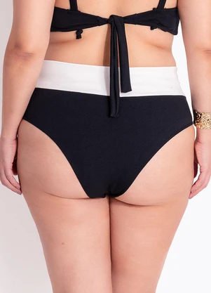 Marguerite - Calcinha Biquíni Preto e Branco Cintura Alta em Crepe - MARGUERITE