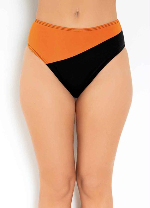 Alma Dolce - Calcinha Biquíni Preto e Laranja com Recorte