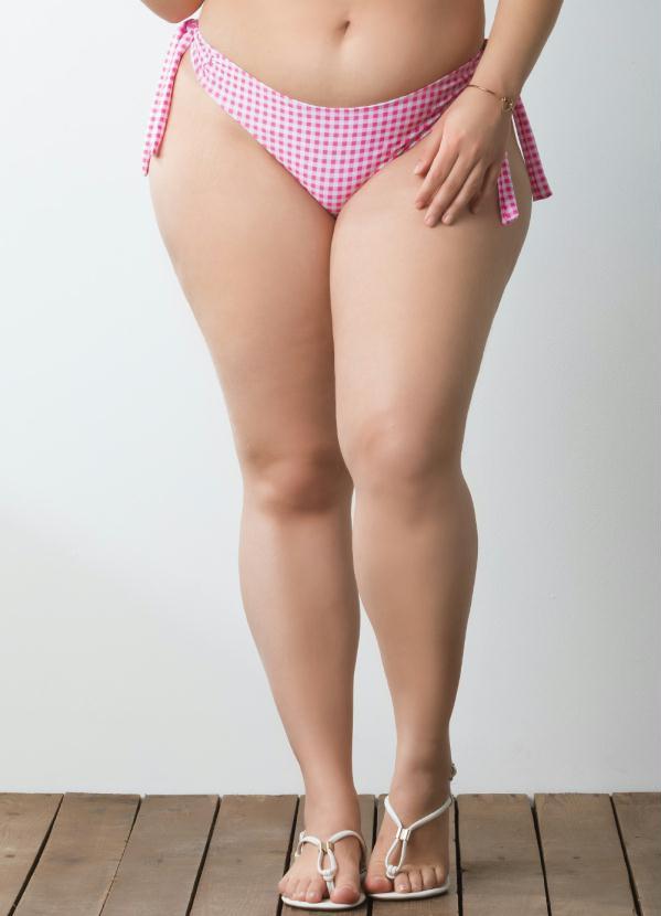 Outlet - Calcinha Biquíni Xadrez Rosa com Amarração 5