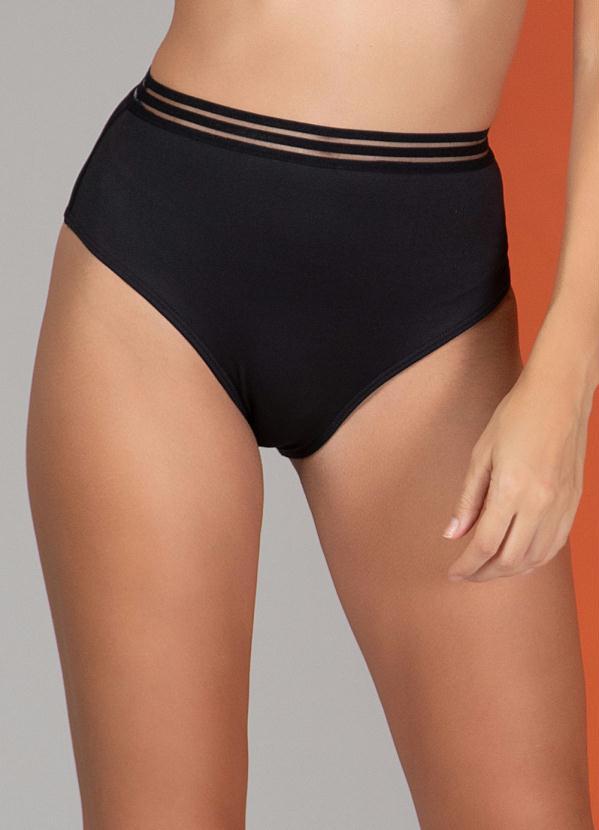 Quintess - Calcinha de Biquíni Preta Cintura Alta