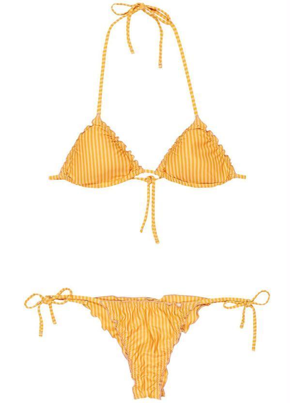 Enfim - Biquíni Amarelo Cortininha Listrado Beach