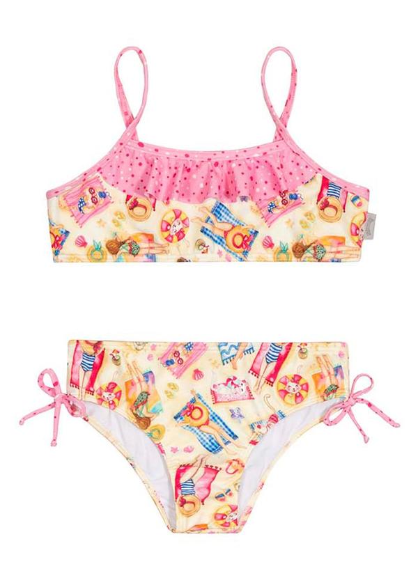 Alakazoo - Biquíni Infantil Estampado Babado FrontalOff White 2