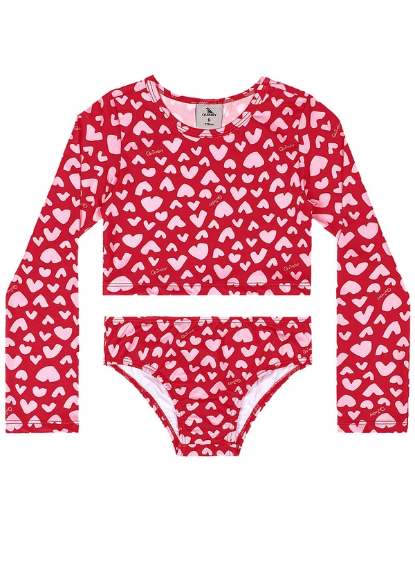 Quimby - Biquíni Manga Longa Infantil Vermelho
