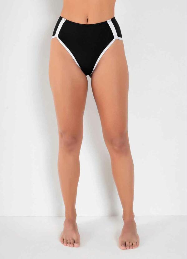 Outlet - Calcinha Biquíni Preta com Frisos Contrastantes 3