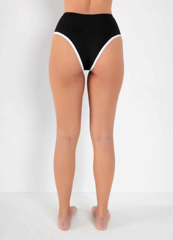 Outlet - Calcinha Biquíni Preta com Frisos Contrastantes 4