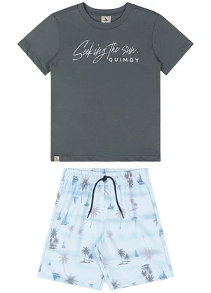 Conjunto Camiseta Bermuda Tropical Quimby Cinza - QUIMBY