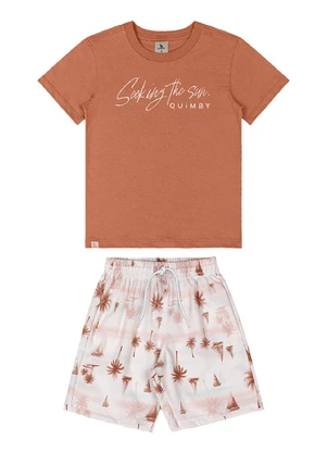 Quimby - Conjunto Camiseta Bermuda Tropical Marrom - QUIMBY