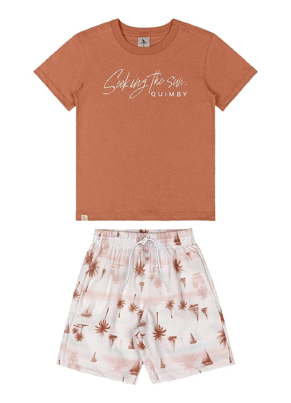Quimby - Conjunto Camiseta Bermuda Tropical Marrom 2