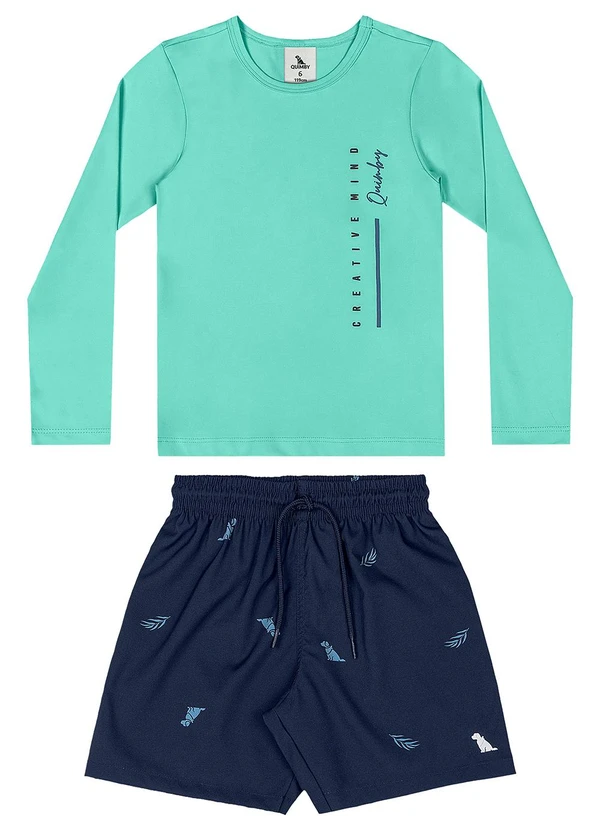 Quimby - Conjunto Camiseta Fps 50+ e Bermuda Verde