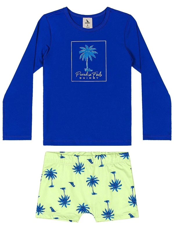 Quimby - Conjunto Camiseta Uv e Sunga Boxer Azul