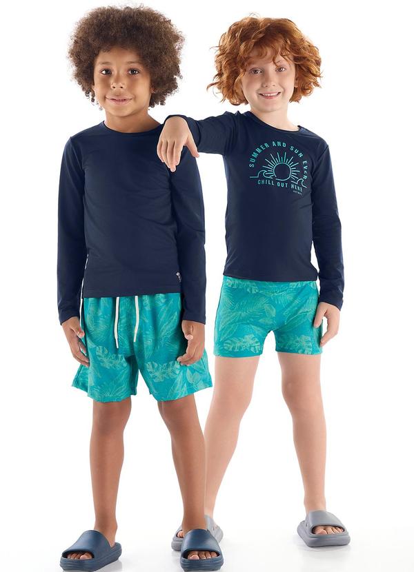 Quimby - Conjunto Camiseta Uv e Sunga Boxer Azul