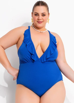 Marguerite - Maiô Azul em Malha Canelada Texturizada - MARGUERITE