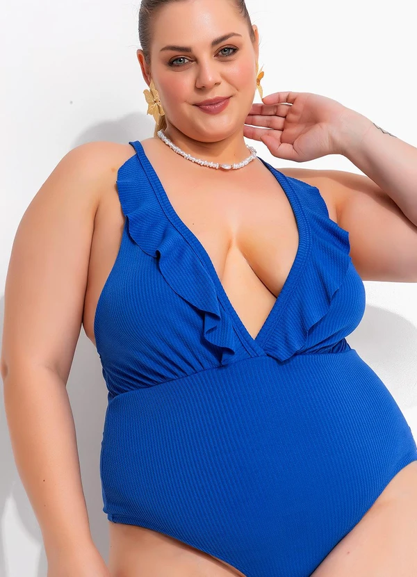 Marguerite - Maiô Azul em Malha Canelada Texturizada 3