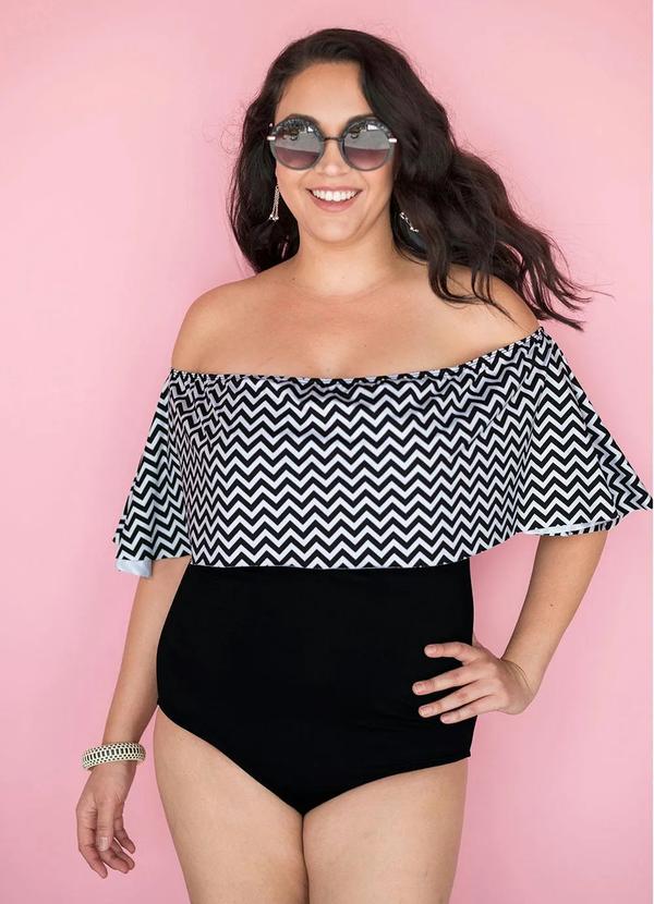 bonprix - Maiô Ciganinha Estampa Chevron Preto 4