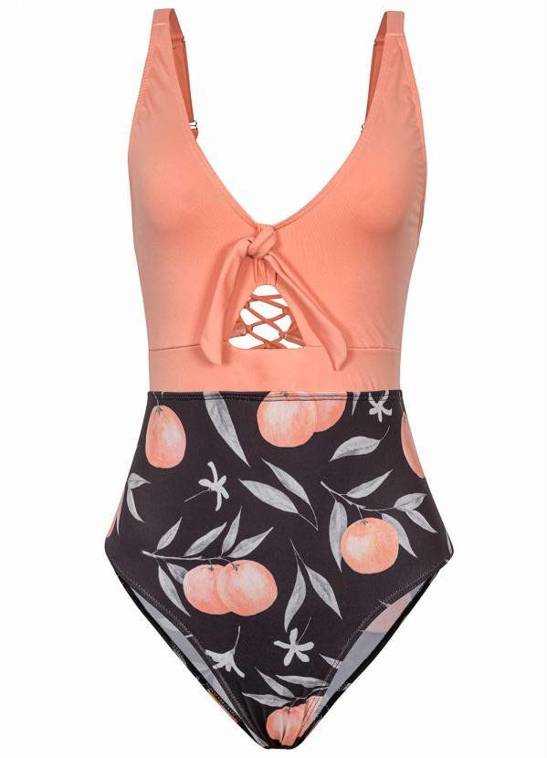 Outlet - Maiô com Amarração Preto e Laranja 5