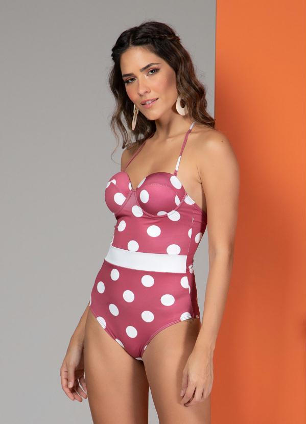 Quintess - Maiô com Bojo Poá Marrom com Recorte e Alças