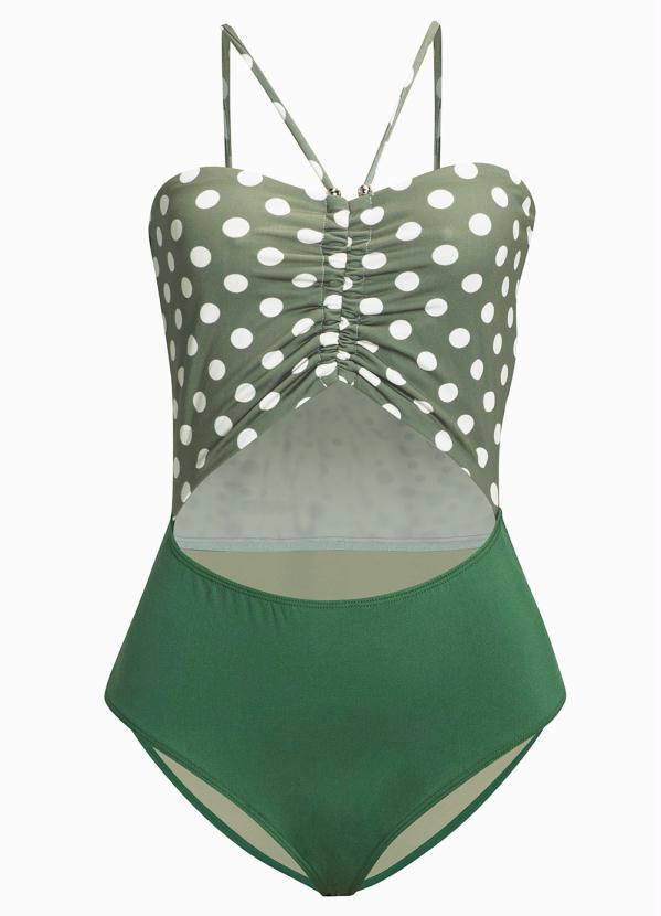 Outlet - Maiô com Recorte Poá Verde 5