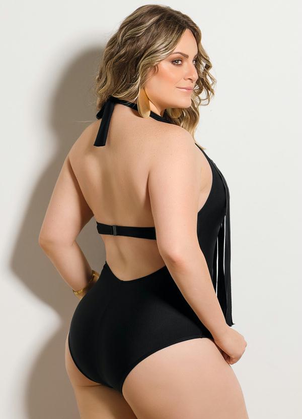 Quintess - Maiô Franjas Preto Plus Size 2