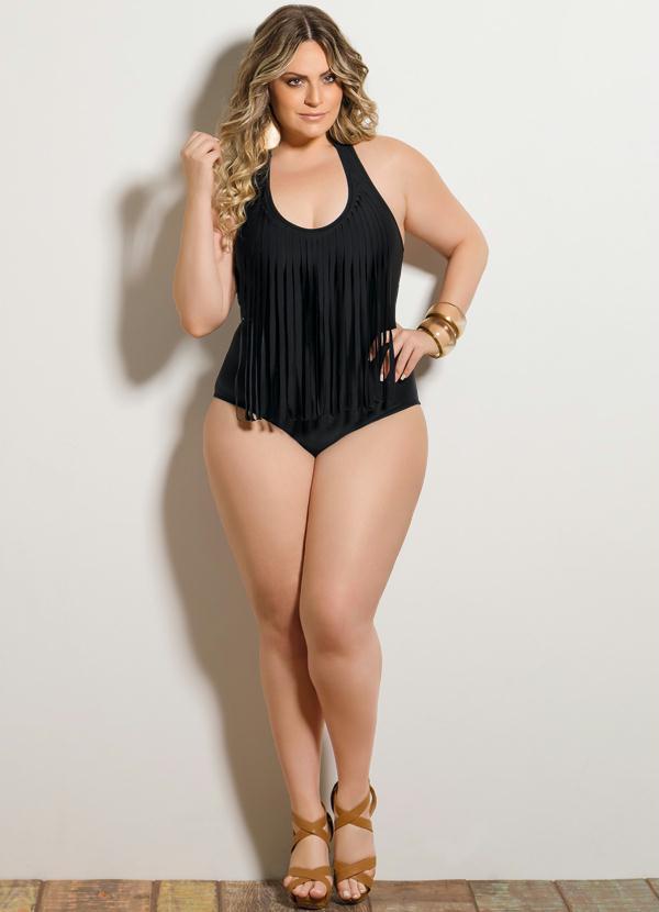 Quintess - Maiô Franjas Preto Plus Size 3