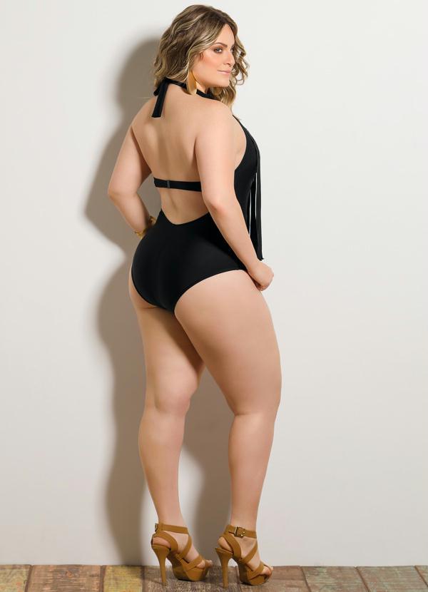 Quintess - Maiô Franjas Preto Plus Size 4