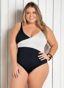 Maiô Plus Size Bicolor com Frente Transpassada