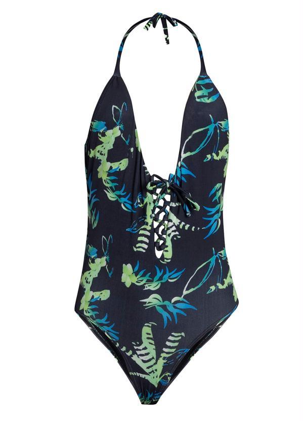 Outlet - Maiô Recortes Vazados Folhagem Verde 1