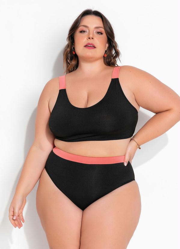 Outlet - Calcinha Biquíni Plus Size Preta e Rosa 3