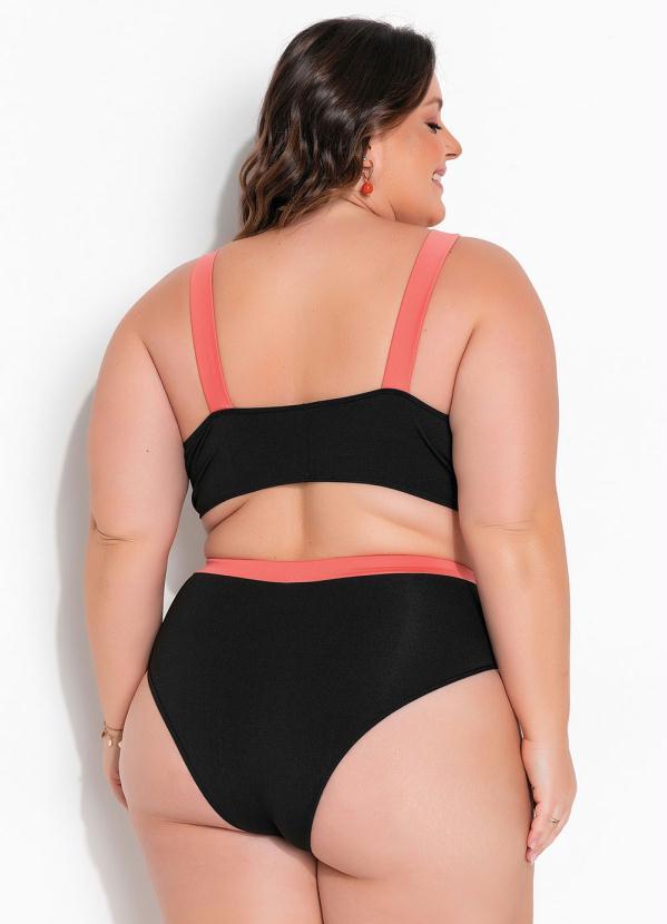 Outlet - Calcinha Biquíni Plus Size Preta e Rosa 4