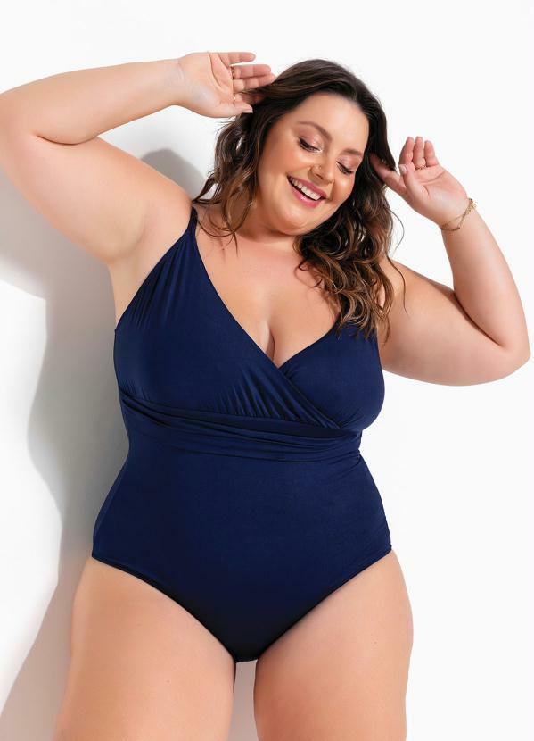 Mai Plus Size Azul Transpassado Com Faixa Marguerite