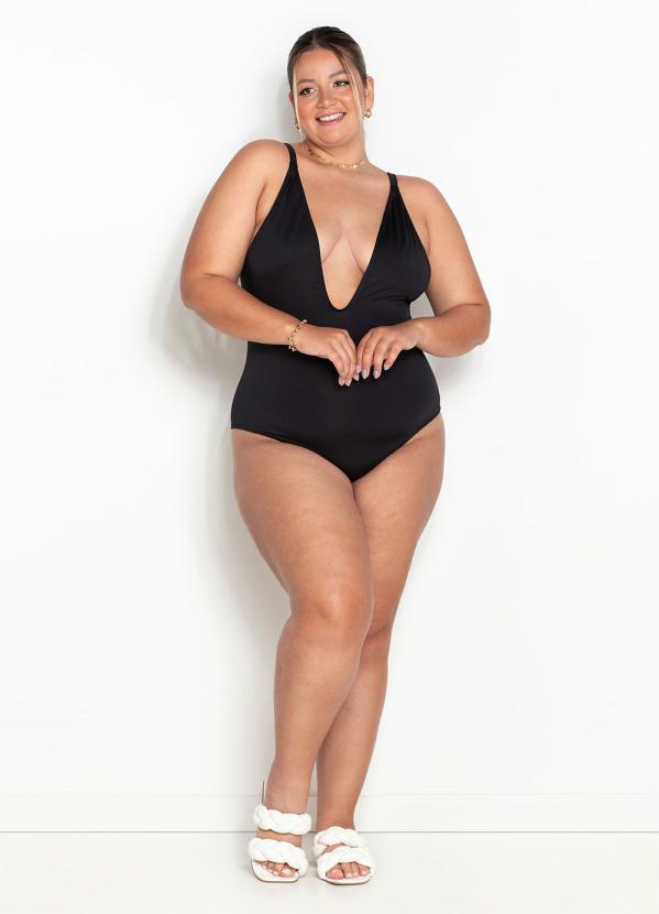 Outlet - Maiô Plus Size Preto Decote V 2