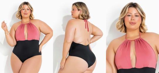 Mai� Plus Size Preto/Rosa Frente �nica