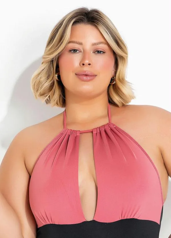 Marguerite - Maiô Plus Size Preto/Rosa Frente Única 3